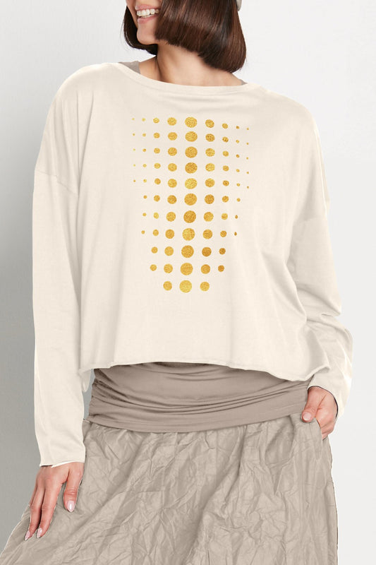 Pima Cotton Metallic Dot Dot Dot Mini Luxury Boxy T-Shirt - Stone/GoldF