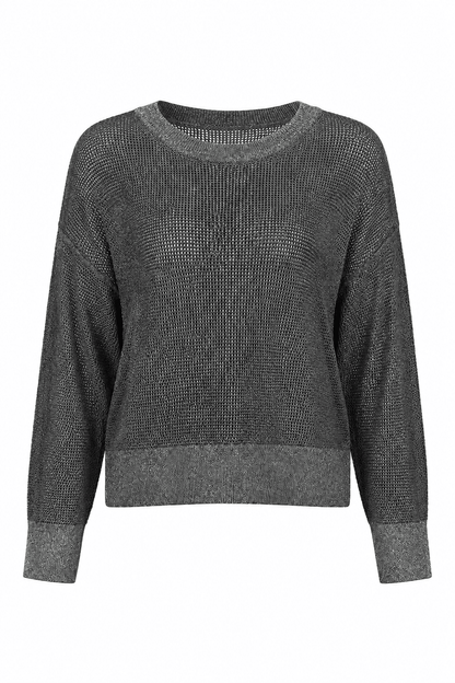 Pima Cotton Metallic Mini Seed Stitch - Asphalt/Silver