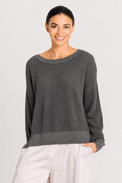 Pima Cotton Metallic Mini Seed Stitch - Asphalt/Silver