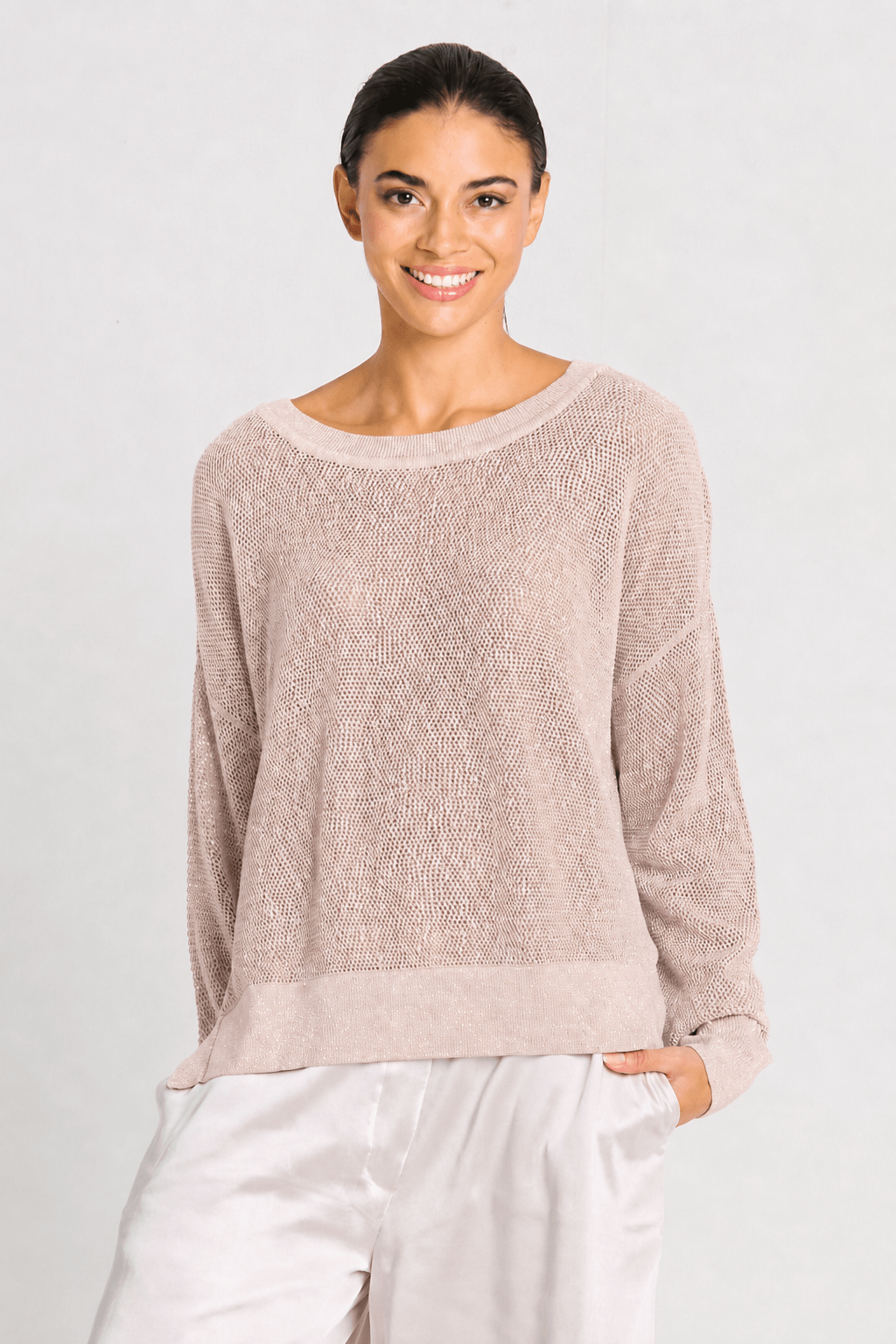 Pima Cotton Metallic Mini Seed Stitch - Blush/Silver