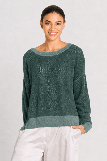 Pima Cotton Metallic Mini Seed Stitch - Evergreen/Silver