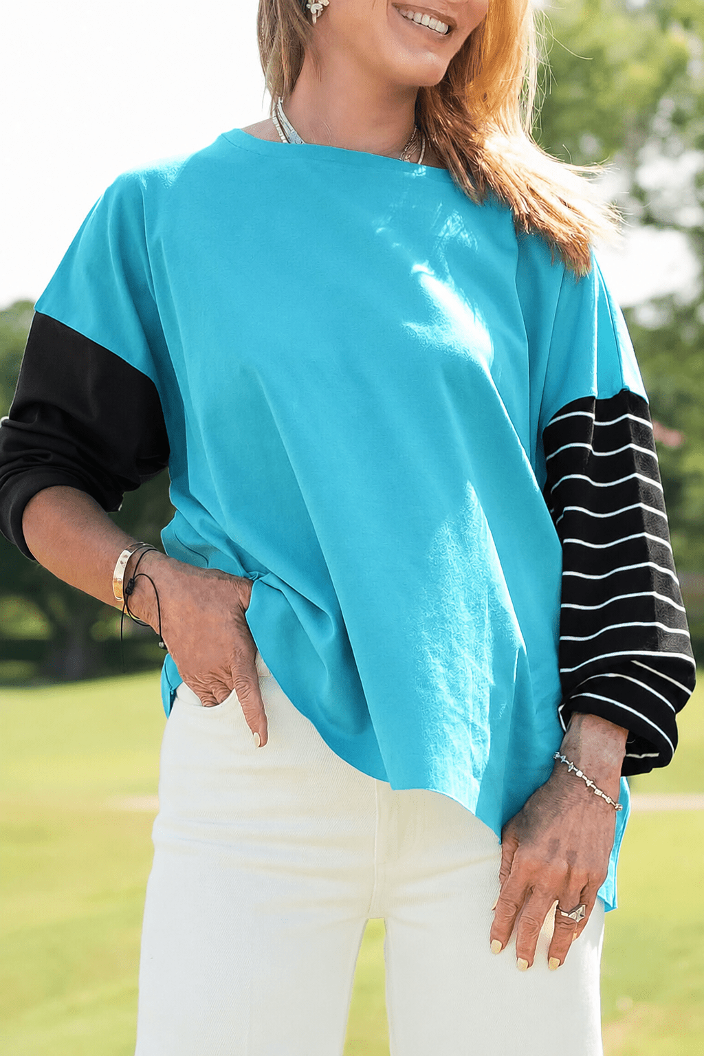 Pima Cotton Mixed Media Boxy T-Shirt - Capri