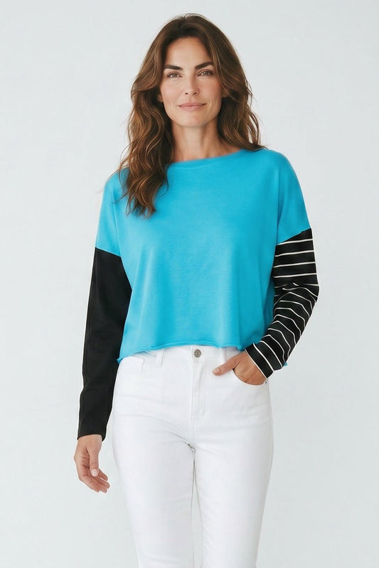 Pima Cotton Mixed Media Mini Luxury Boxy T-Shirt - Capri