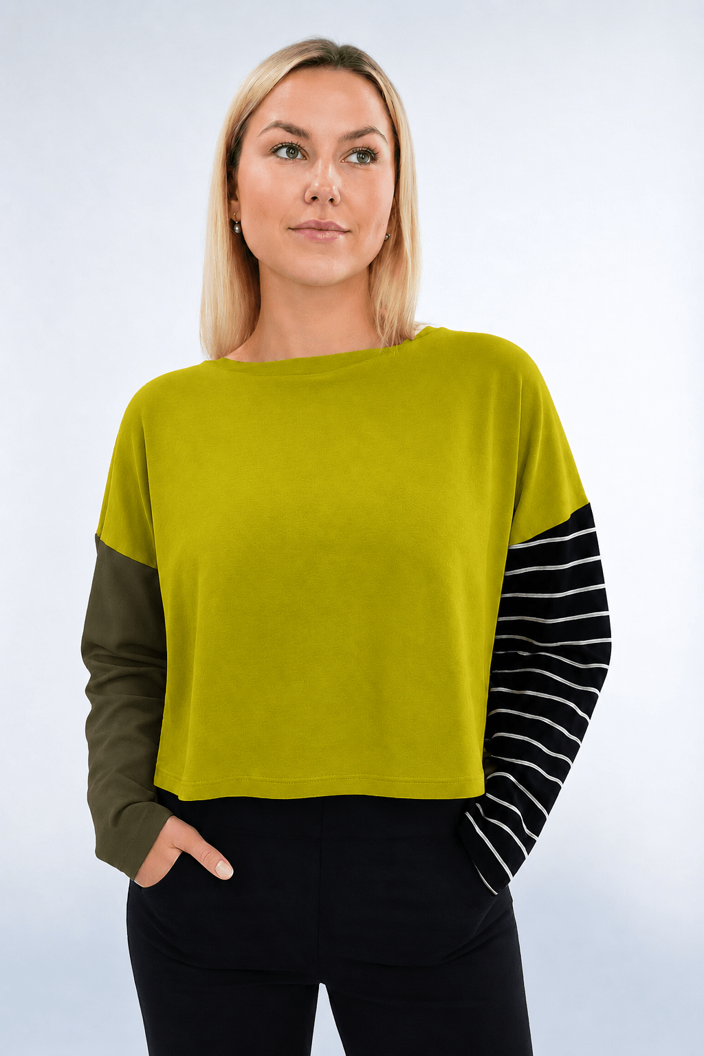 Pima Cotton Mixed Media Mini Luxury Boxy T-Shirt - Guacamole