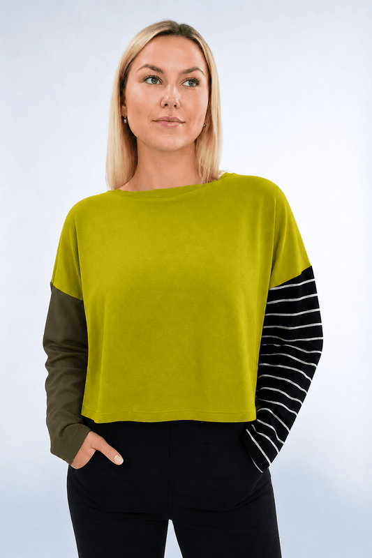 Pima Cotton Mixed Media Mini Luxury Boxy T-Shirt - Guacamole