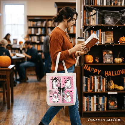 Pink Halloween Ghost Tote Bag, Coquette Spooky Season Gift for Girly Aesthetic