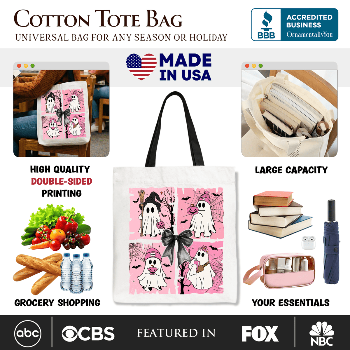 Pink Halloween Ghost Tote Bag, Coquette Spooky Season Gift for Girly Aesthetic