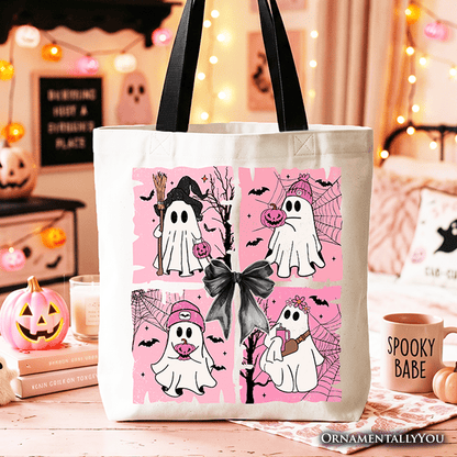 Pink Halloween Ghost Tote Bag, Coquette Spooky Season Gift for Girly Aesthetic