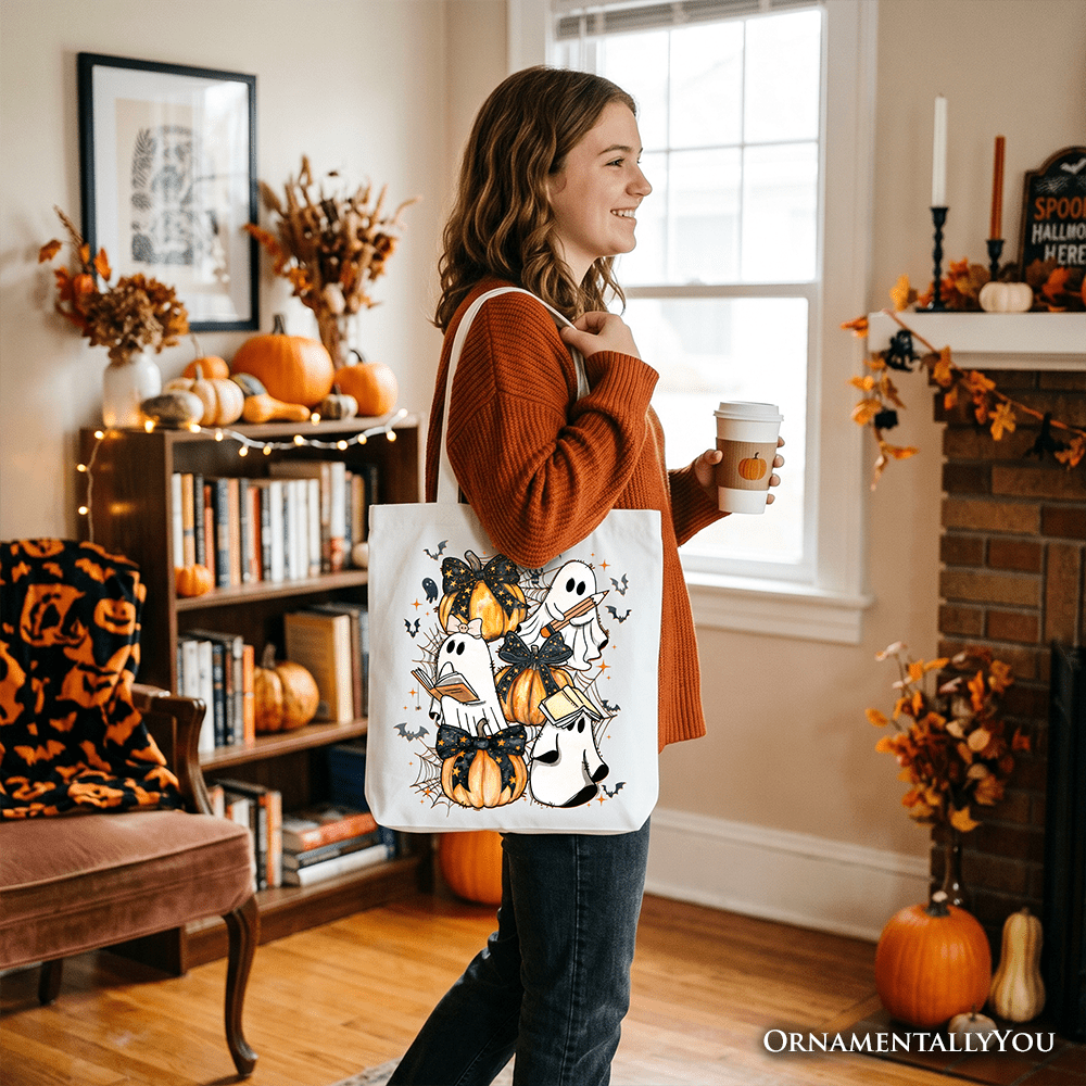 Pink Halloween Ghost Tote Bag, Coquette Spooky Season Gift Shopper for Girly Aesthetic
