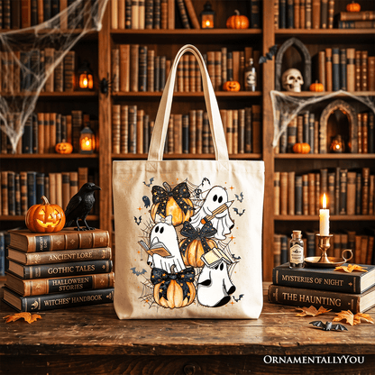 Pink Halloween Ghost Tote Bag, Coquette Spooky Season Gift Shopper for Girly Aesthetic