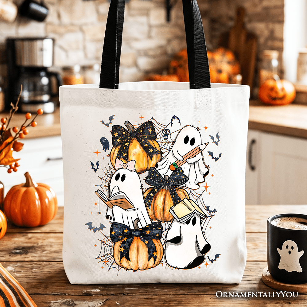 Pink Halloween Ghost Tote Bag, Coquette Spooky Season Gift Shopper for Girly Aesthetic