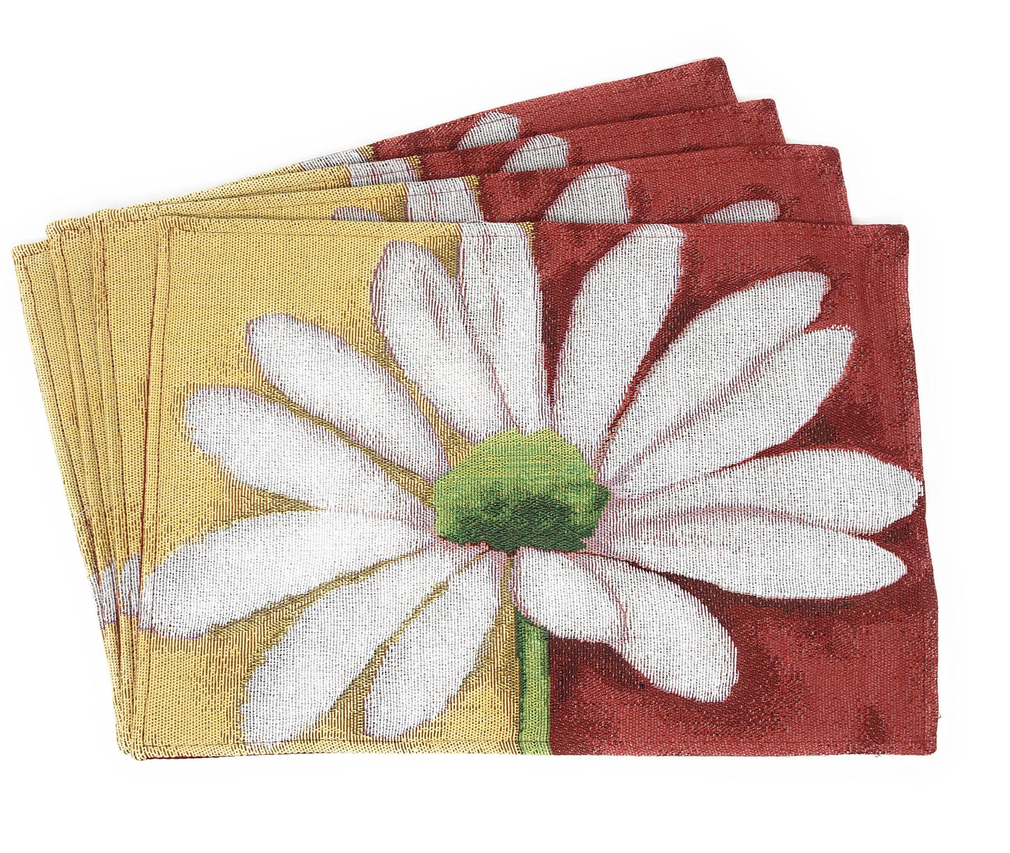 Tache Daisy Loves Me Not Floral Red & Yellow Tapestry Placemat Set (9046)