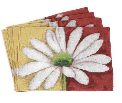 Tache Daisy Loves Me Not Floral Red & Yellow Tapestry Placemat Set (9046)