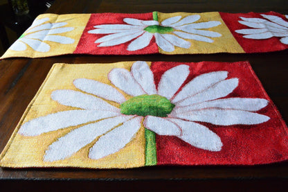 Tache Daisy Loves Me Not Floral Red & Yellow Tapestry Placemat Set (9046)