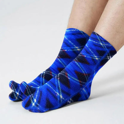 Polar Feet Fleece Tabi Socks - Blue Argyle
