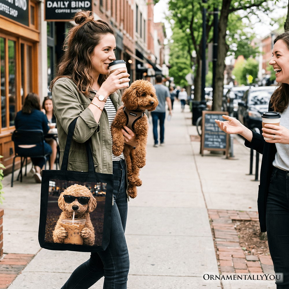 Poodle Iced Coffee Tote Bag, Funny Dog Parents Gift Shopper