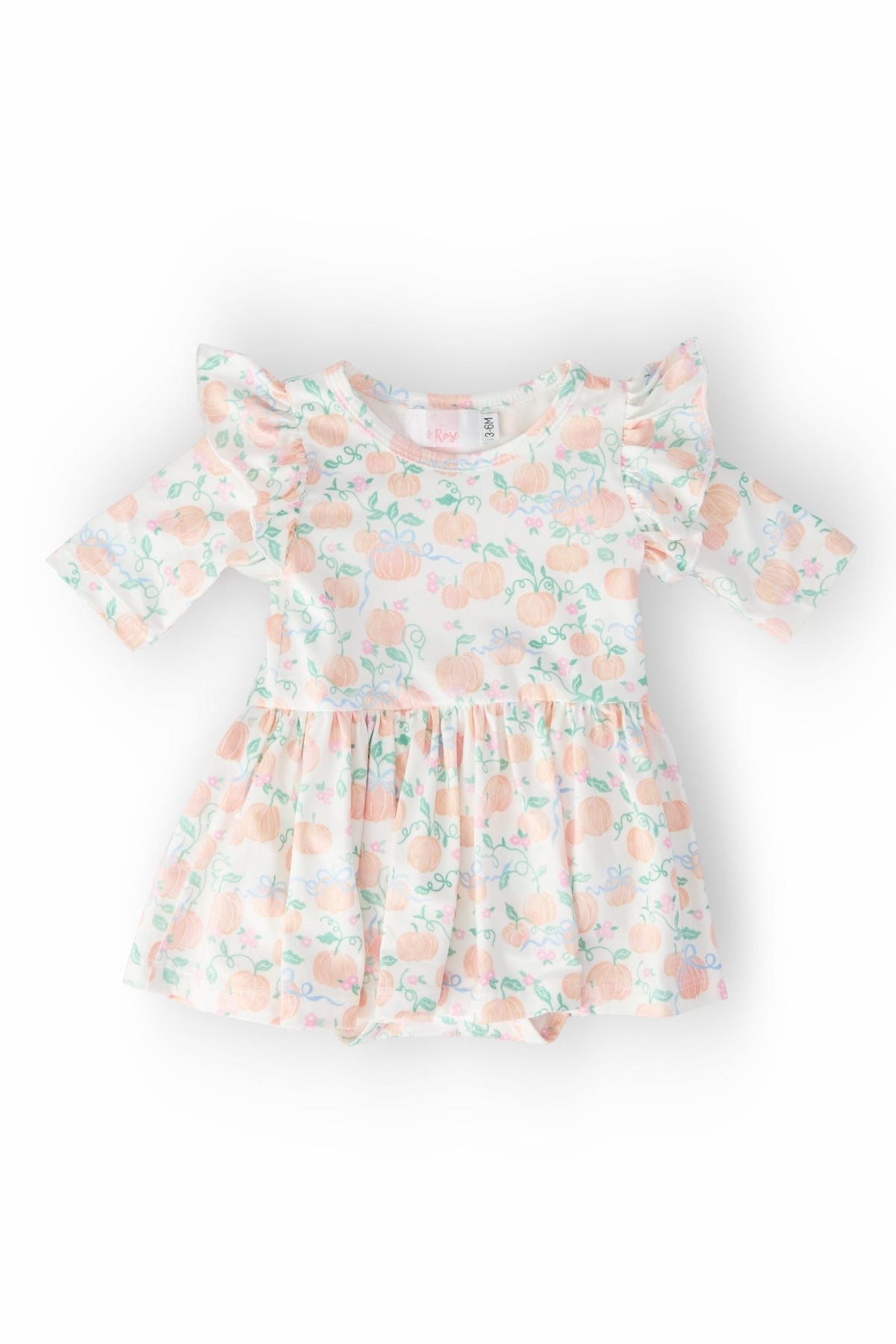 Pretty Pumpkins 3/4 Sleeve Flutter Twirl Bodysuit