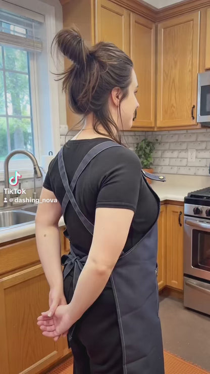Cute Cat Apron – Durable Canvas Kitchen Apron with 3 Pockets