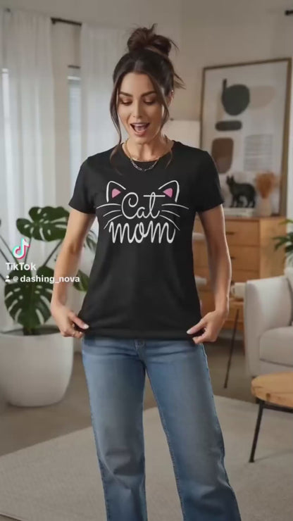 Cat Mom Graphic T-Shirt 100% Cotton Women's Casual Short Sleeve Tee