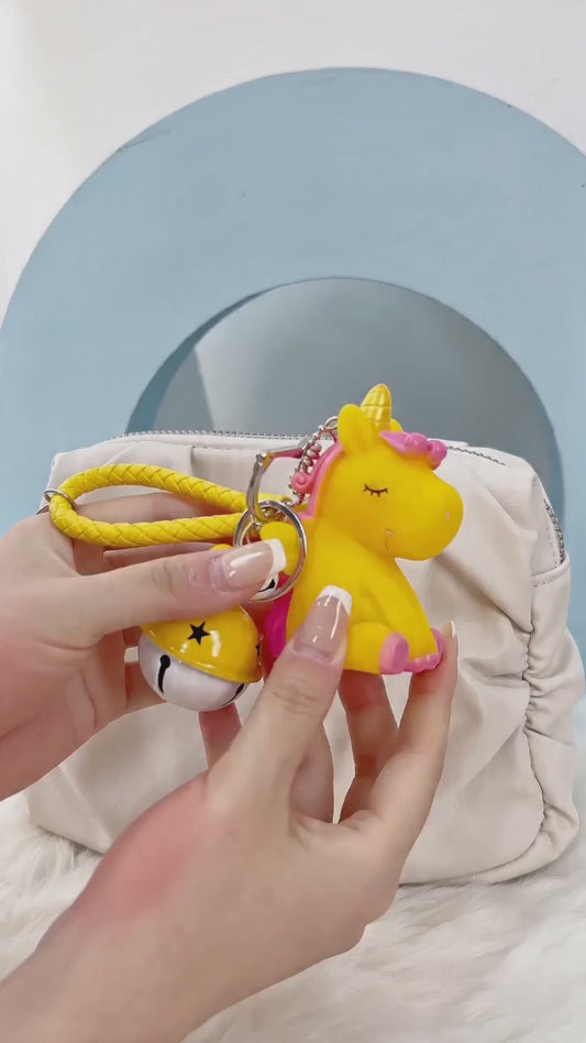 Magical Unicorn Keychain with Fur Ball and Bell for Daily Charm