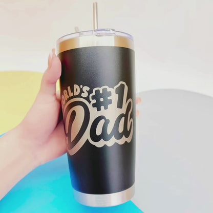 Personalized Engraved Tumblers, Best Dad Ever and Nutrition Fact Birthday Gift for Dad, 20oz Stainless Steel Custom Coffee Tumbler