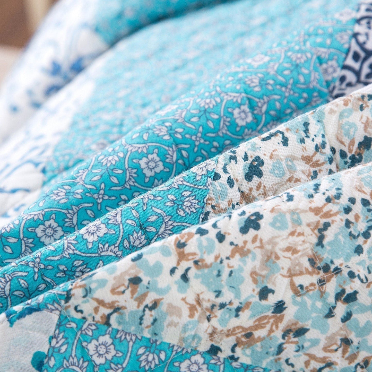 Tache cotton Floral Patchwork Blue Elegance Bedspread Coverlet Quilt Set (JHW-657)