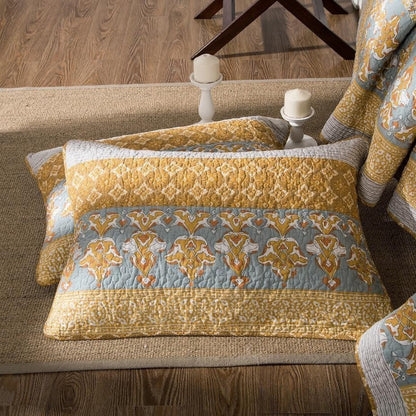 Tache 2-3 Piece Gilded Garden 100% Cotton Floral Gold Quilt Bedspread Set (JHW-631)