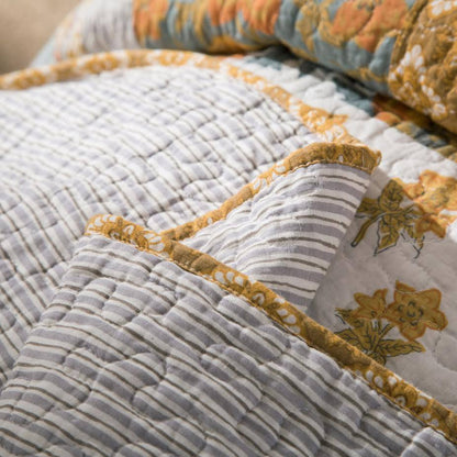 Tache 2-3 Piece Gilded Garden 100% Cotton Floral Gold Quilt Bedspread Set (JHW-631)