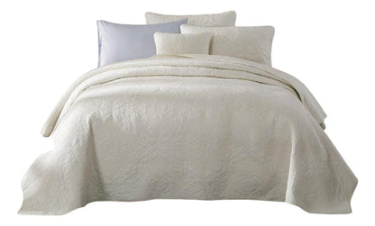 Tache Vanilla Cream Ivory Paisley Damask Stitch Matelassé Cotton Quilt Set (JHW-643)