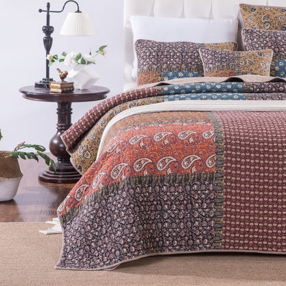 Tache Sunset Blooms Floral Patchwork Cotton Multi color Bedspread Quilt Set (JHW-825)