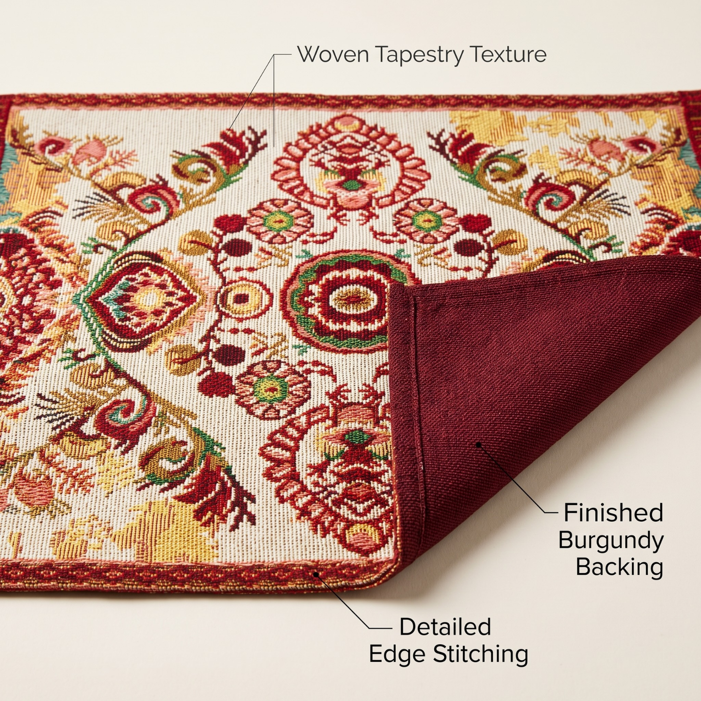 Tache Burgundy Ornate Paisley Woven Tapestry Placemats - Eclectic Modern Dining Set (18194)