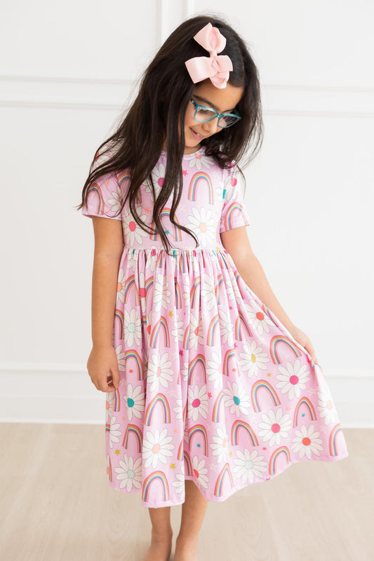 Rainbow Daisies S/S Pocket Twirl Dress