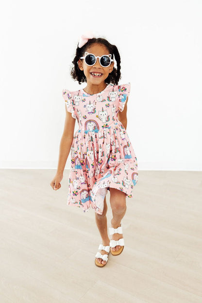Rainbow Purr-fection Flutter Sleeve Twirl Dress