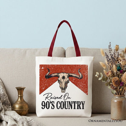 Raised On 90s Country Tote Bag, Vintage Bull Skull Gift Shopper