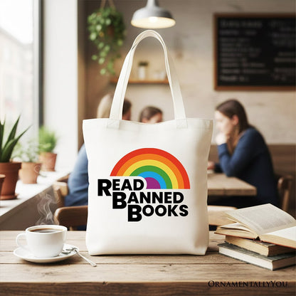 Read Banned Books Rainbow Canvas Tote Bag, Book Lover Gift Shopper