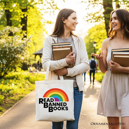 Read Banned Books Rainbow Canvas Tote Bag, Book Lover Gift Shopper