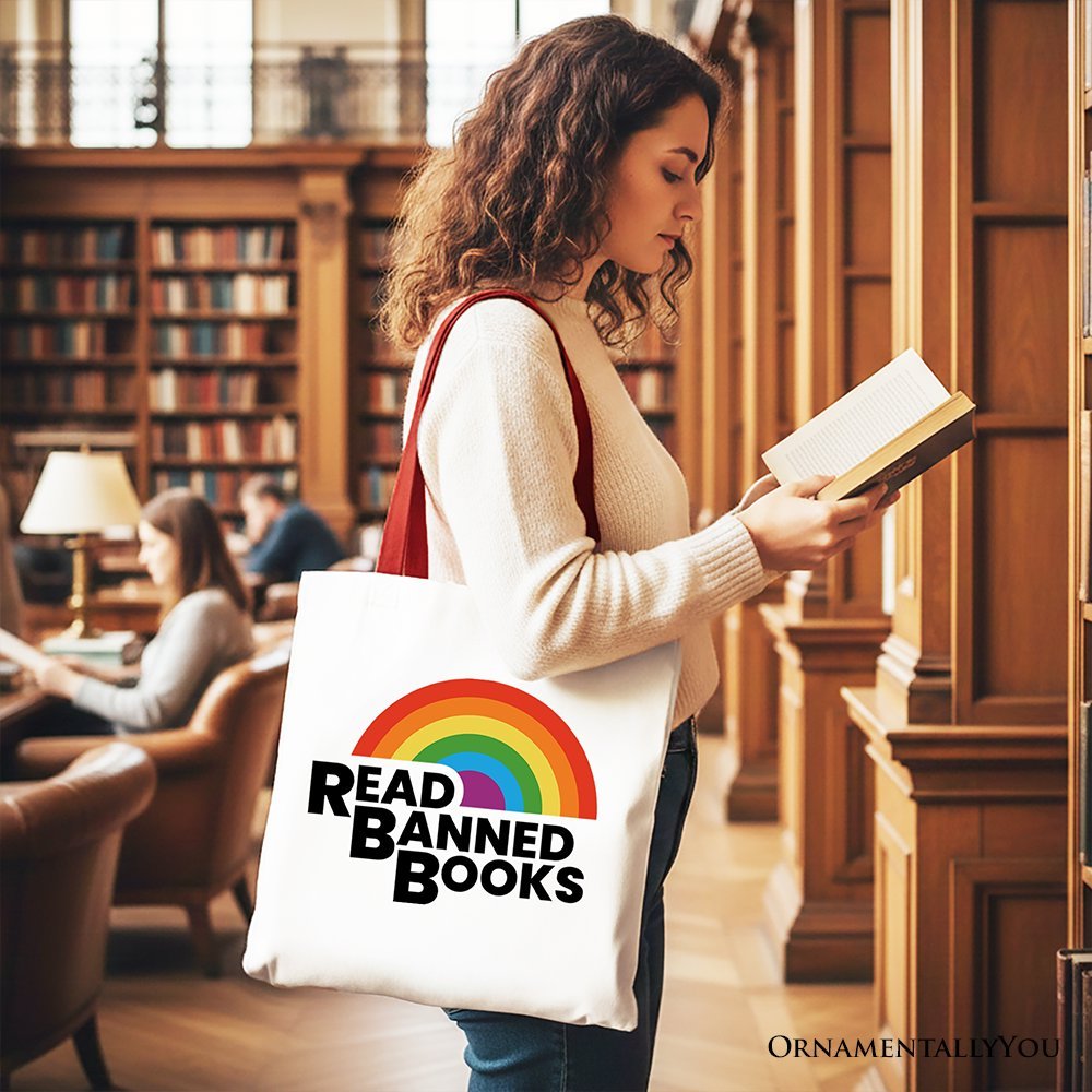 Read Banned Books Rainbow Canvas Tote Bag, Book Lover Gift Shopper
