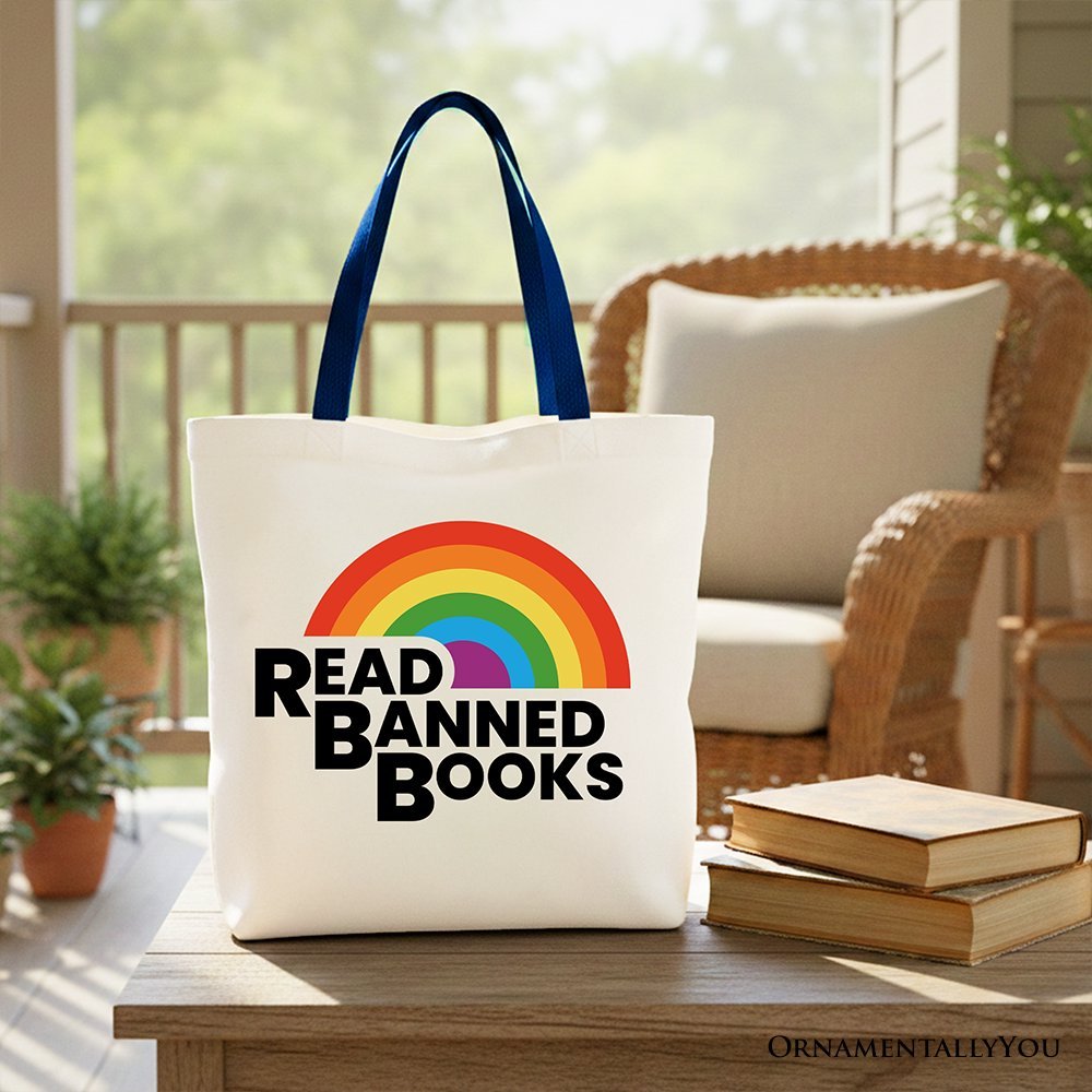 Read Banned Books Rainbow Canvas Tote Bag, Book Lover Gift Shopper