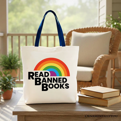 Read Banned Books Rainbow Canvas Tote Bag, Book Lover Gift Shopper