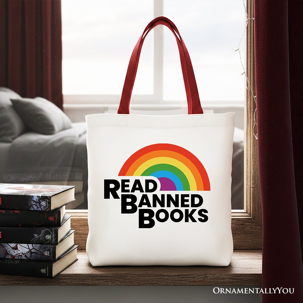 Read Banned Books Rainbow Canvas Tote Bag, Book Lover Gift Shopper