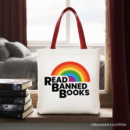 Read Banned Books Rainbow Canvas Tote Bag, Book Lover Gift Shopper