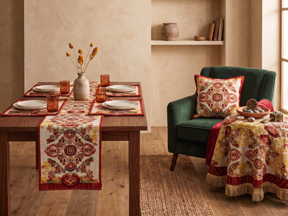Tache Burgundy Ornate Paisley Woven Tapestry Placemats - Eclectic Modern Dining Set (18194)