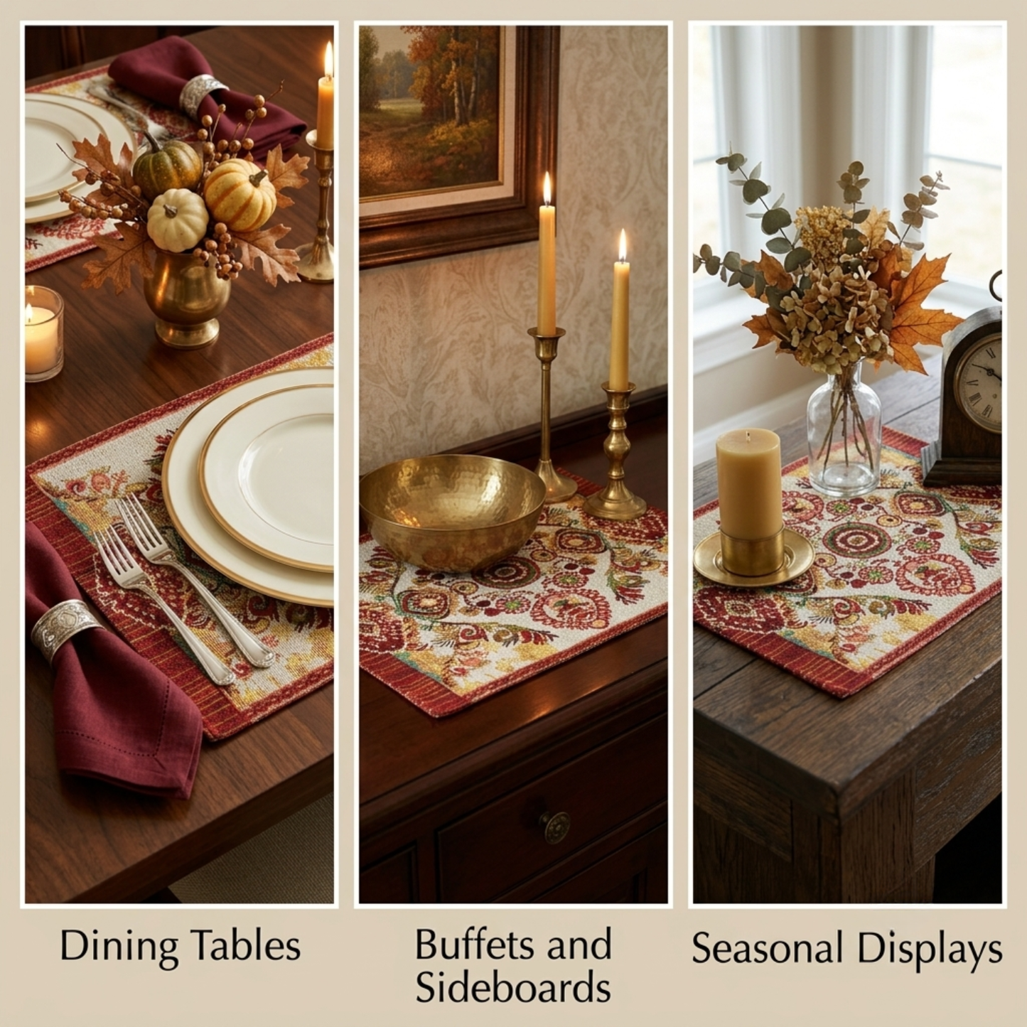 Tache Burgundy Ornate Paisley Woven Tapestry Placemats - Eclectic Modern Dining Set (18194)