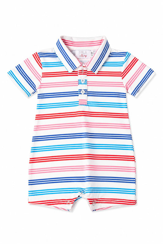 Red, White & Stripe Polo Shorty One-Piece
