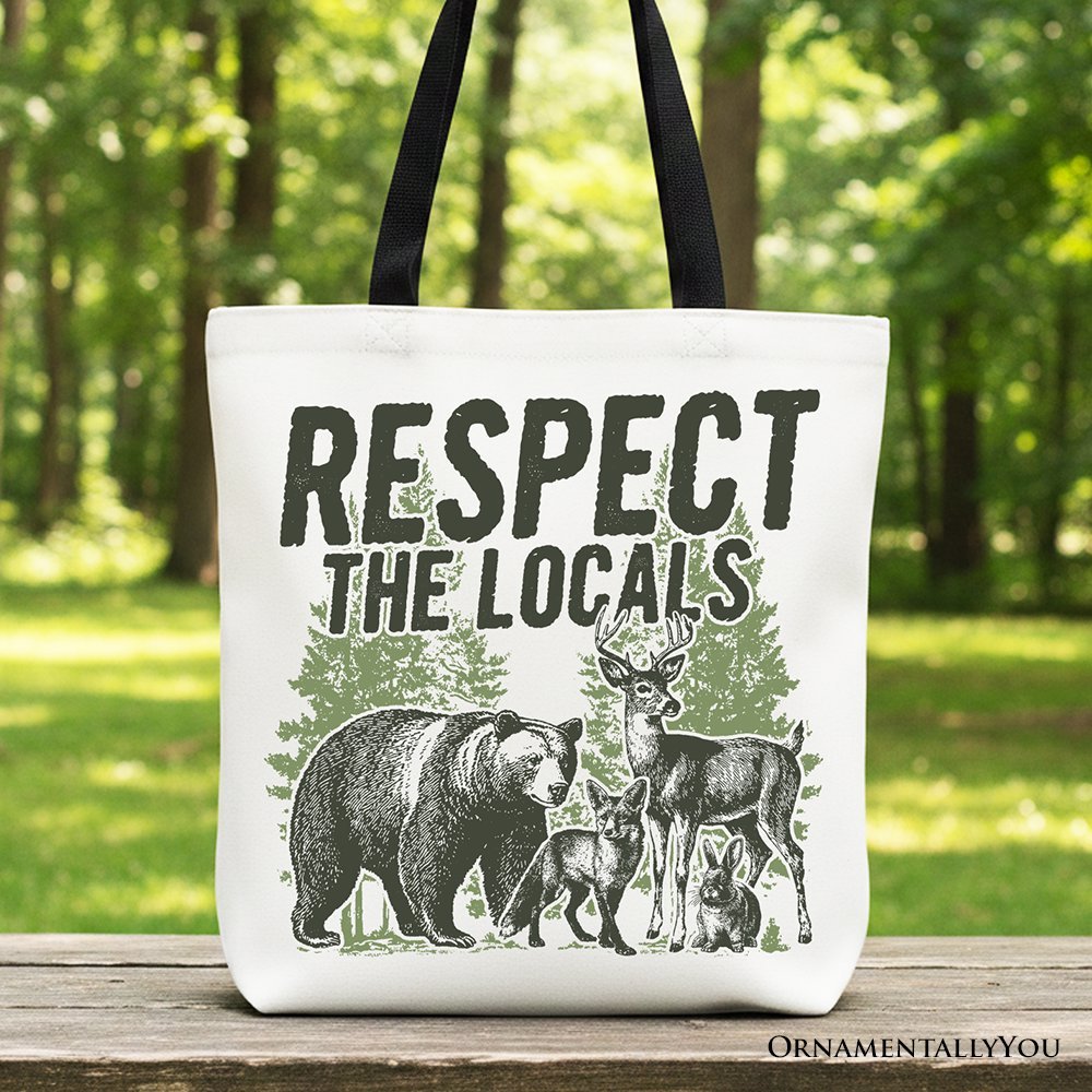 Respect the Locals Wild Animal Canvas Tote Bag, Vintage Camping Nature Gift Shopper