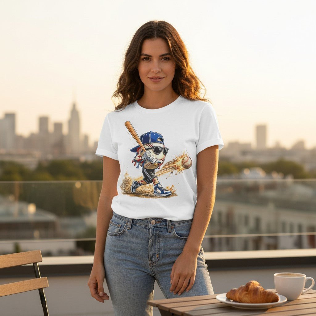 Retro Baseball Hitting Design Graphic Tee Premium Cotton Breathable Casual Sports Wear