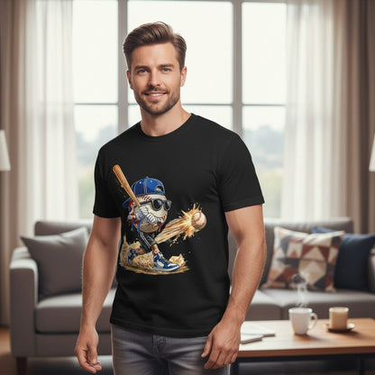 Retro Baseball Hitting Design Graphic Tee Premium Cotton Breathable Casual Sports Wear