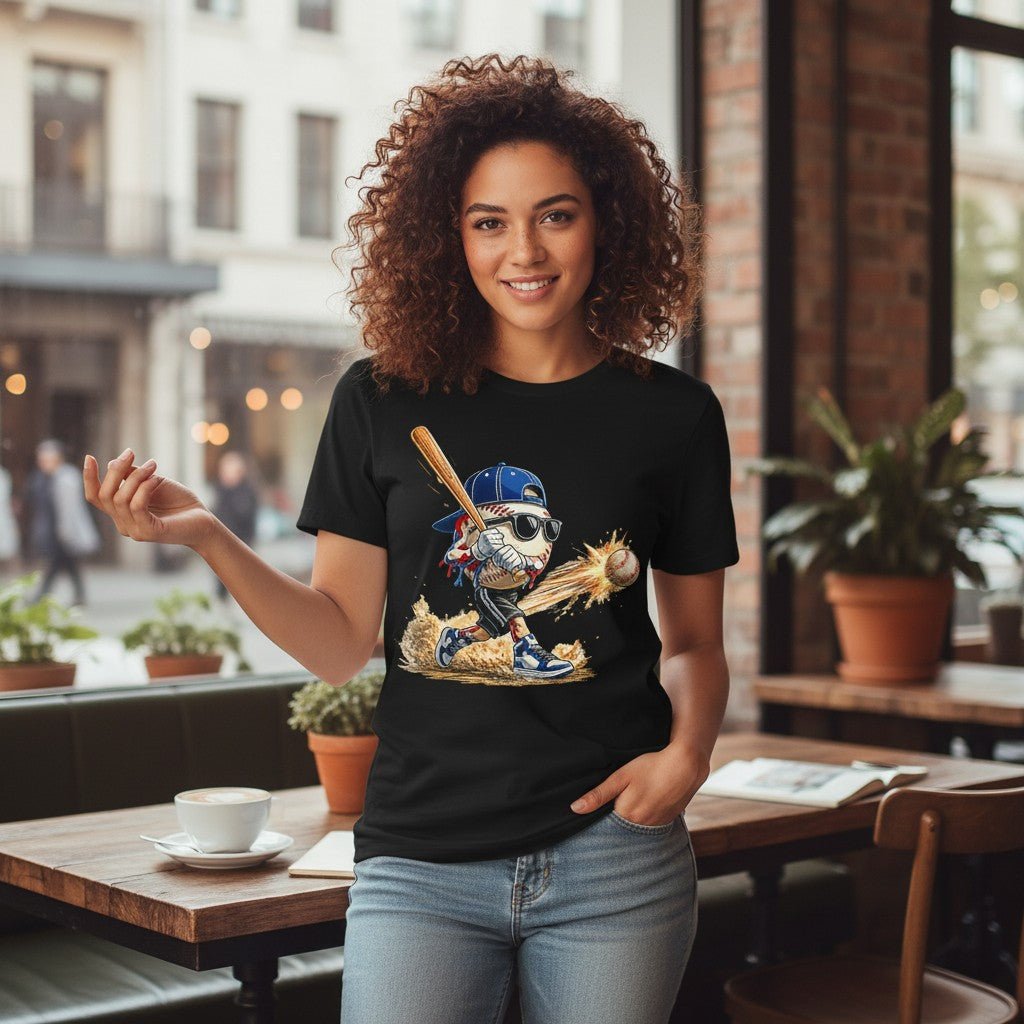 Retro Baseball Hitting Design Graphic Tee Premium Cotton Breathable Casual Sports Wear