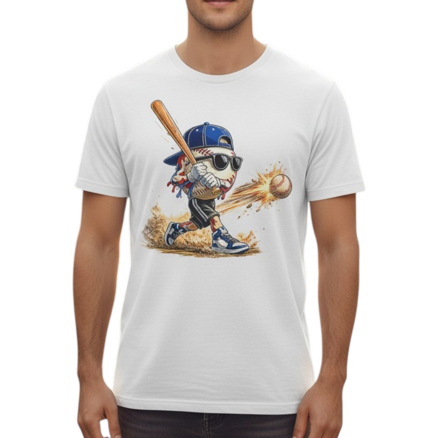 Retro Baseball Hitting Design Graphic Tee Premium Cotton Breathable Casual Sports Wear