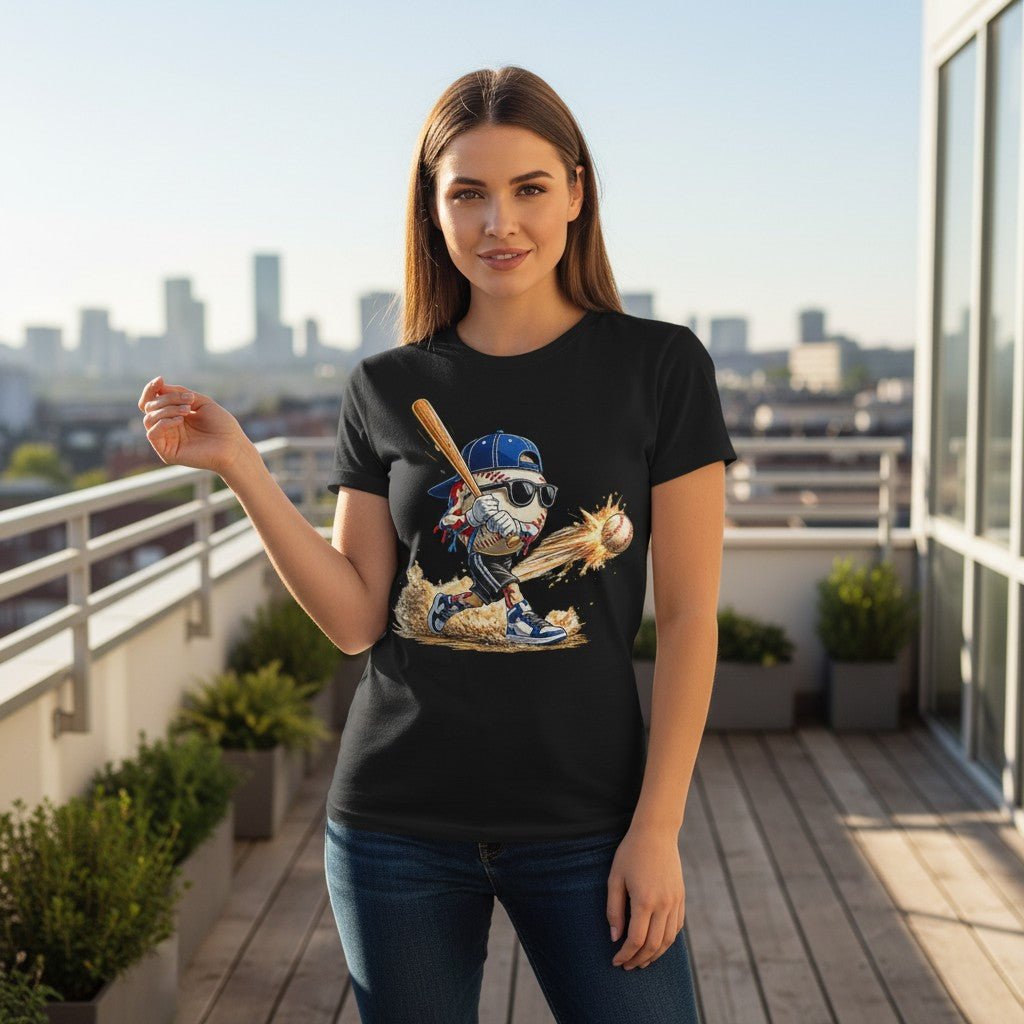 Retro Baseball Hitting Design Graphic Tee Premium Cotton Breathable Casual Sports Wear